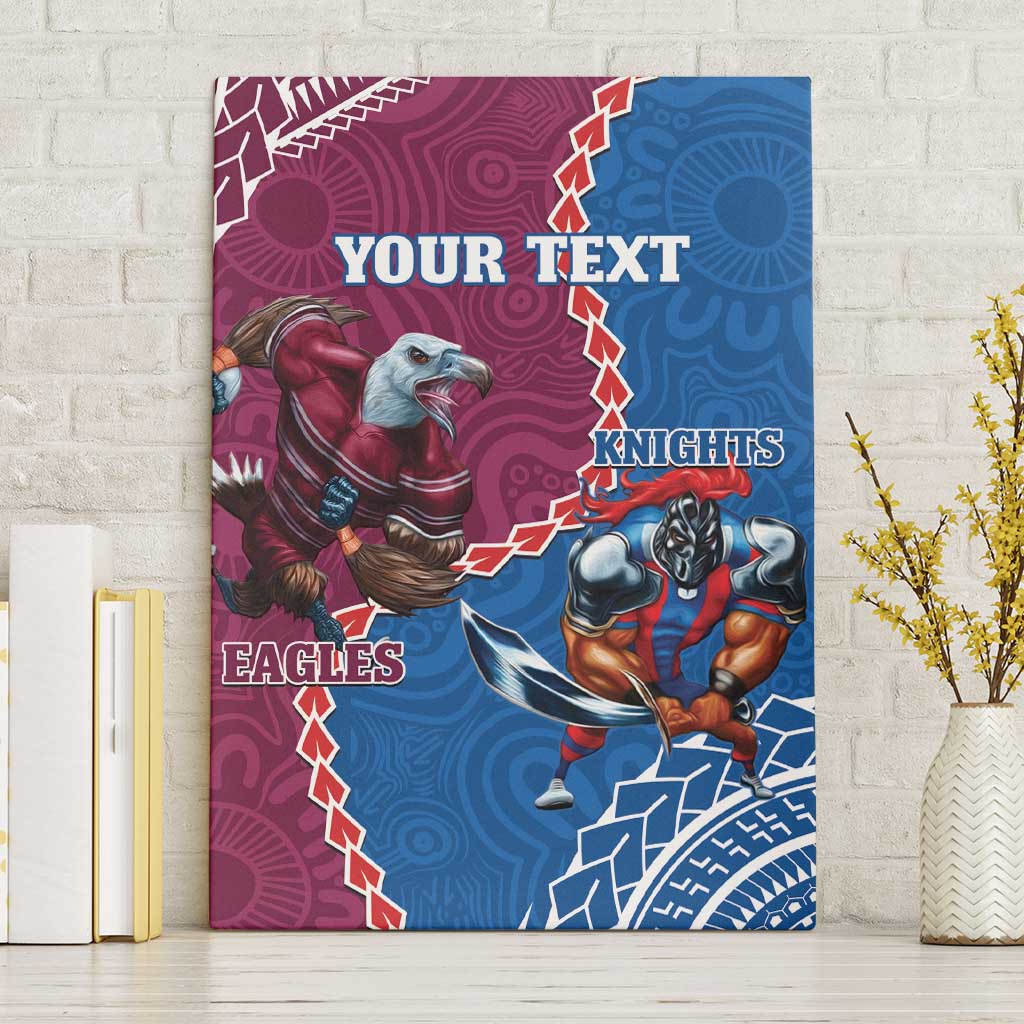 Personalised Eagles And Knights Rugby Canvas Wall Art Aboriginal Mix Polynesian Pattern