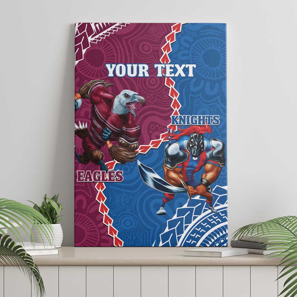 Personalised Eagles And Knights Rugby Canvas Wall Art Aboriginal Mix Polynesian Pattern