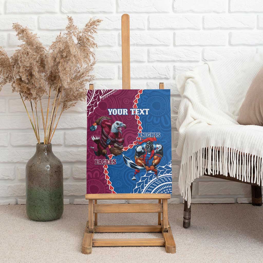 Personalised Eagles And Knights Rugby Canvas Wall Art Aboriginal Mix Polynesian Pattern