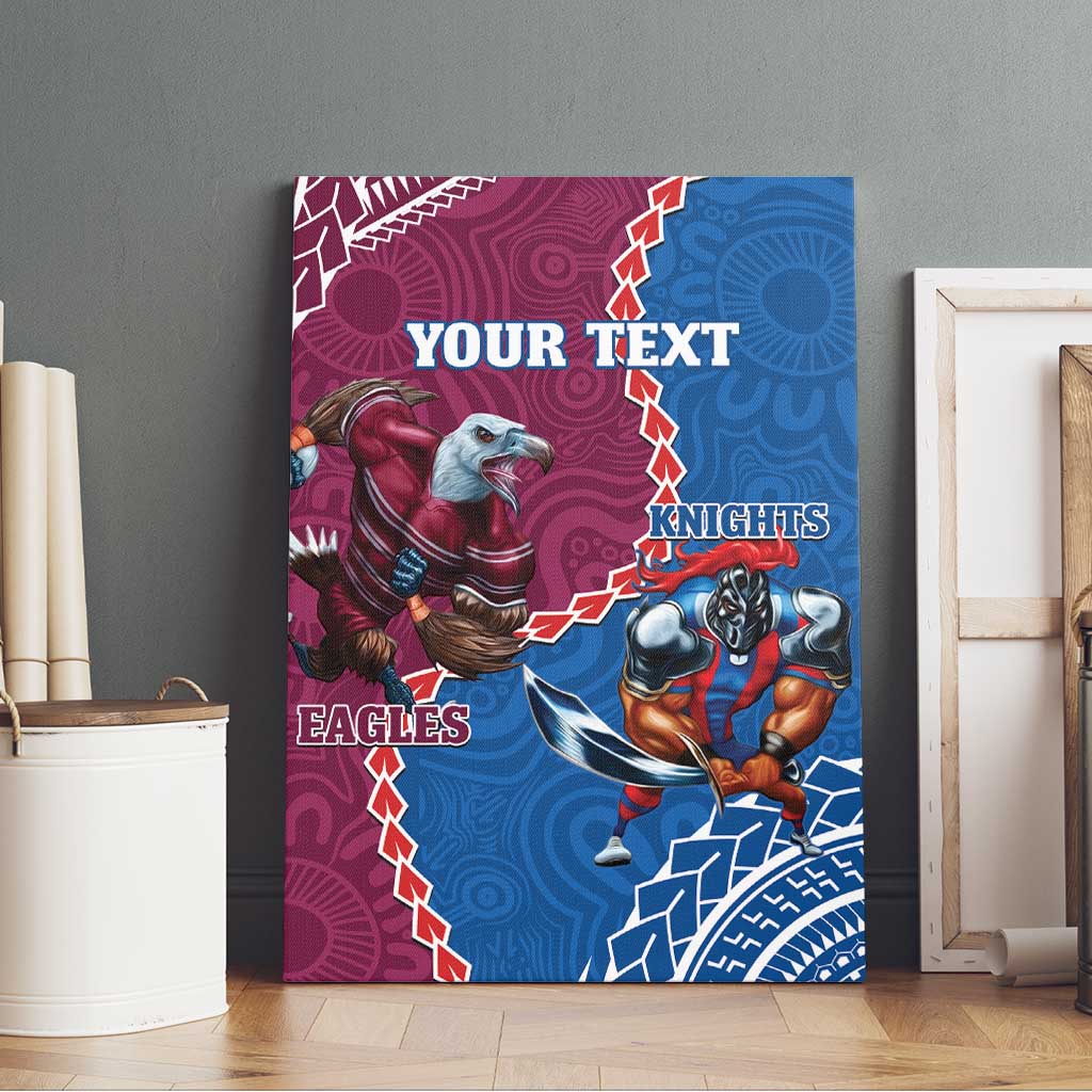 Personalised Eagles And Knights Rugby Canvas Wall Art Aboriginal Mix Polynesian Pattern