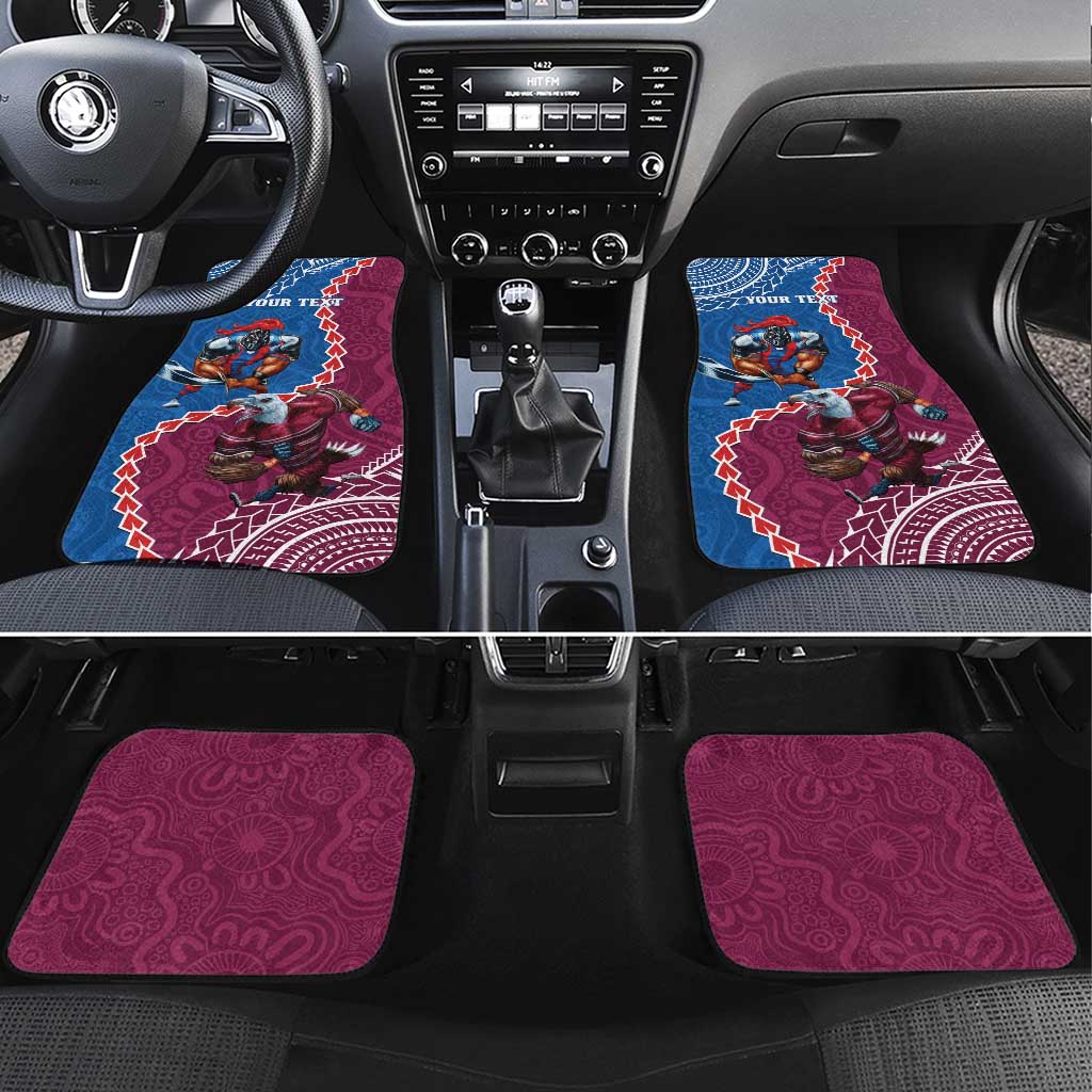 Personalised Eagles And Knights Rugby Car Mats Aboriginal Mix Polynesian Pattern