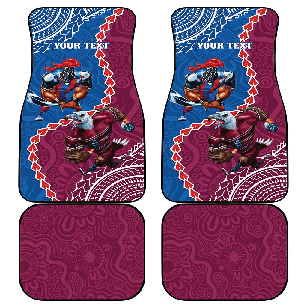 Personalised Eagles And Knights Rugby Car Mats Aboriginal Mix Polynesian Pattern