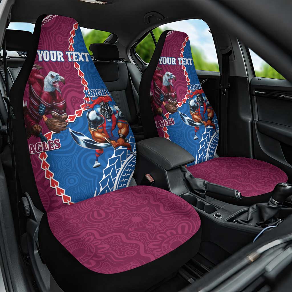 Personalised Eagles And Knights Rugby Car Seat Cover Aboriginal Mix Polynesian Pattern