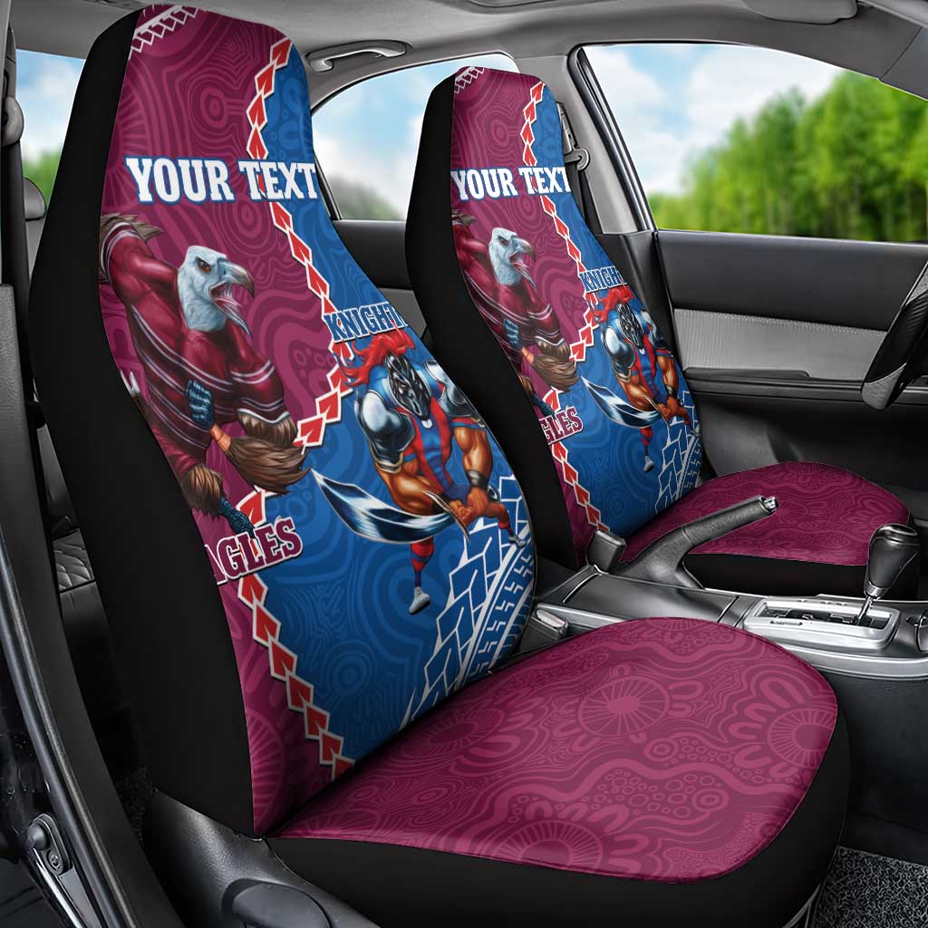 Personalised Eagles And Knights Rugby Car Seat Cover Aboriginal Mix Polynesian Pattern