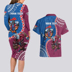 Personalised Eagles And Knights Rugby Couples Matching Long Sleeve Bodycon Dress and Hawaiian Shirt Aboriginal Mix Polynesian Pattern