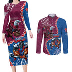 Personalised Eagles And Knights Rugby Couples Matching Long Sleeve Bodycon Dress and Long Sleeve Button Shirt Aboriginal Mix Polynesian Pattern