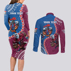 Personalised Eagles And Knights Rugby Couples Matching Long Sleeve Bodycon Dress and Long Sleeve Button Shirt Aboriginal Mix Polynesian Pattern