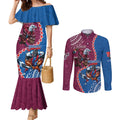 Personalised Eagles And Knights Rugby Couples Matching Mermaid Dress and Long Sleeve Button Shirt Aboriginal Mix Polynesian Pattern
