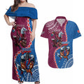Personalised Eagles And Knights Rugby Couples Matching Off Shoulder Maxi Dress and Hawaiian Shirt Aboriginal Mix Polynesian Pattern