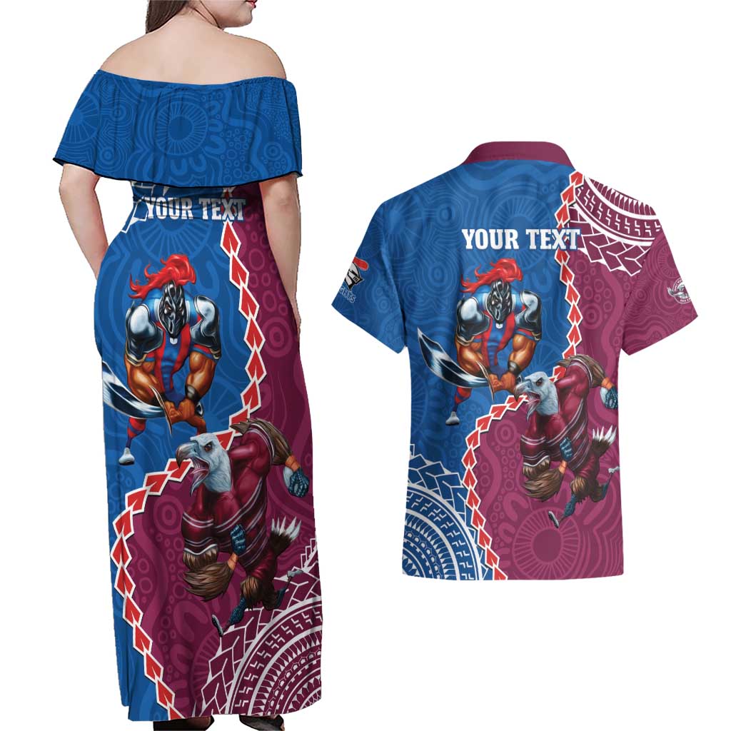 Personalised Eagles And Knights Rugby Couples Matching Off Shoulder Maxi Dress and Hawaiian Shirt Aboriginal Mix Polynesian Pattern
