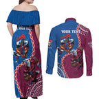 Personalised Eagles And Knights Rugby Couples Matching Off Shoulder Maxi Dress and Long Sleeve Button Shirt Aboriginal Mix Polynesian Pattern