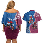 Personalised Eagles And Knights Rugby Couples Matching Off Shoulder Short Dress and Hawaiian Shirt Aboriginal Mix Polynesian Pattern