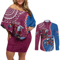 Personalised Eagles And Knights Rugby Couples Matching Off Shoulder Short Dress and Long Sleeve Button Shirt Aboriginal Mix Polynesian Pattern