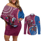 Personalised Eagles And Knights Rugby Couples Matching Off Shoulder Short Dress and Long Sleeve Button Shirt Aboriginal Mix Polynesian Pattern