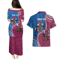 Personalised Eagles And Knights Rugby Couples Matching Puletasi and Hawaiian Shirt Aboriginal Mix Polynesian Pattern