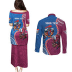 Personalised Eagles And Knights Rugby Couples Matching Puletasi and Long Sleeve Button Shirt Aboriginal Mix Polynesian Pattern