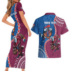 Personalised Eagles And Knights Rugby Couples Matching Short Sleeve Bodycon Dress and Hawaiian Shirt Aboriginal Mix Polynesian Pattern