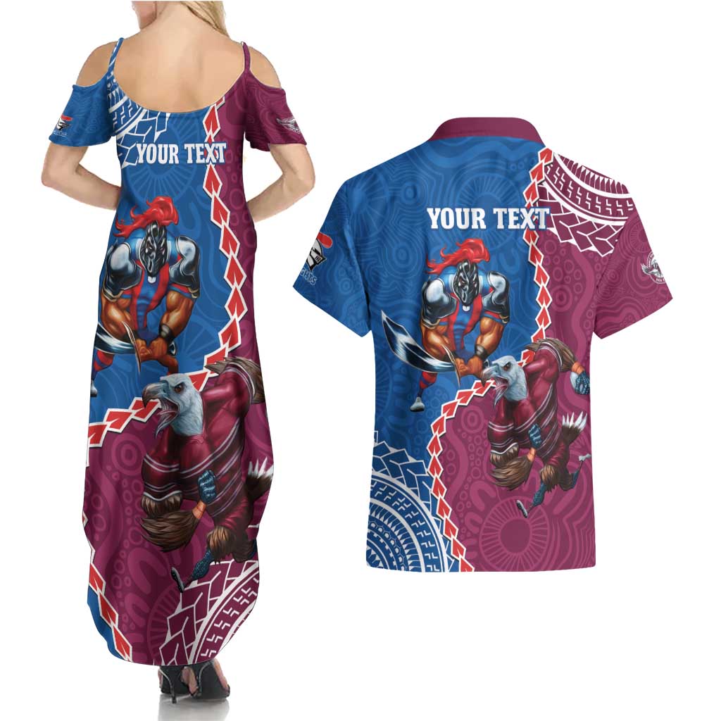 Personalised Eagles And Knights Rugby Couples Matching Summer Maxi Dress and Hawaiian Shirt Aboriginal Mix Polynesian Pattern