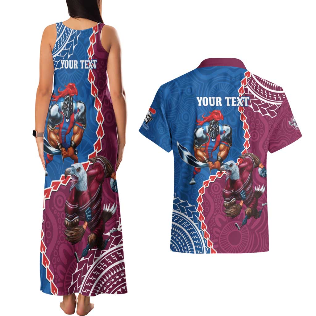 Personalised Eagles And Knights Rugby Couples Matching Tank Maxi Dress and Hawaiian Shirt Aboriginal Mix Polynesian Pattern