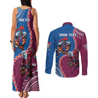 Personalised Eagles And Knights Rugby Couples Matching Tank Maxi Dress and Long Sleeve Button Shirt Aboriginal Mix Polynesian Pattern