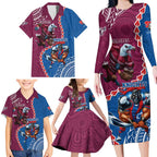 Personalised Eagles And Knights Rugby Family Matching Long Sleeve Bodycon Dress and Hawaiian Shirt Aboriginal Mix Polynesian Pattern