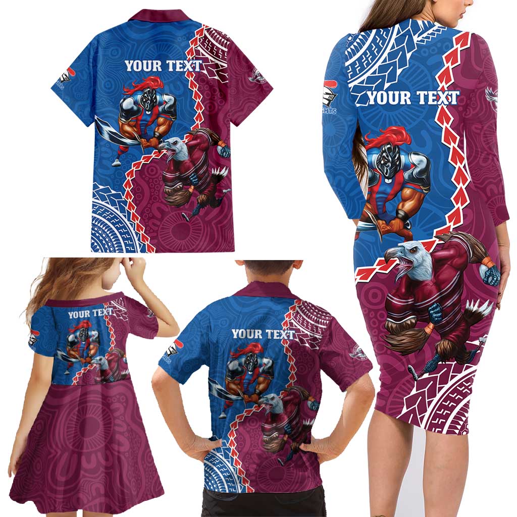 Personalised Eagles And Knights Rugby Family Matching Long Sleeve Bodycon Dress and Hawaiian Shirt Aboriginal Mix Polynesian Pattern