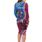 Personalised Eagles And Knights Rugby Family Matching Long Sleeve Bodycon Dress and Hawaiian Shirt Aboriginal Mix Polynesian Pattern