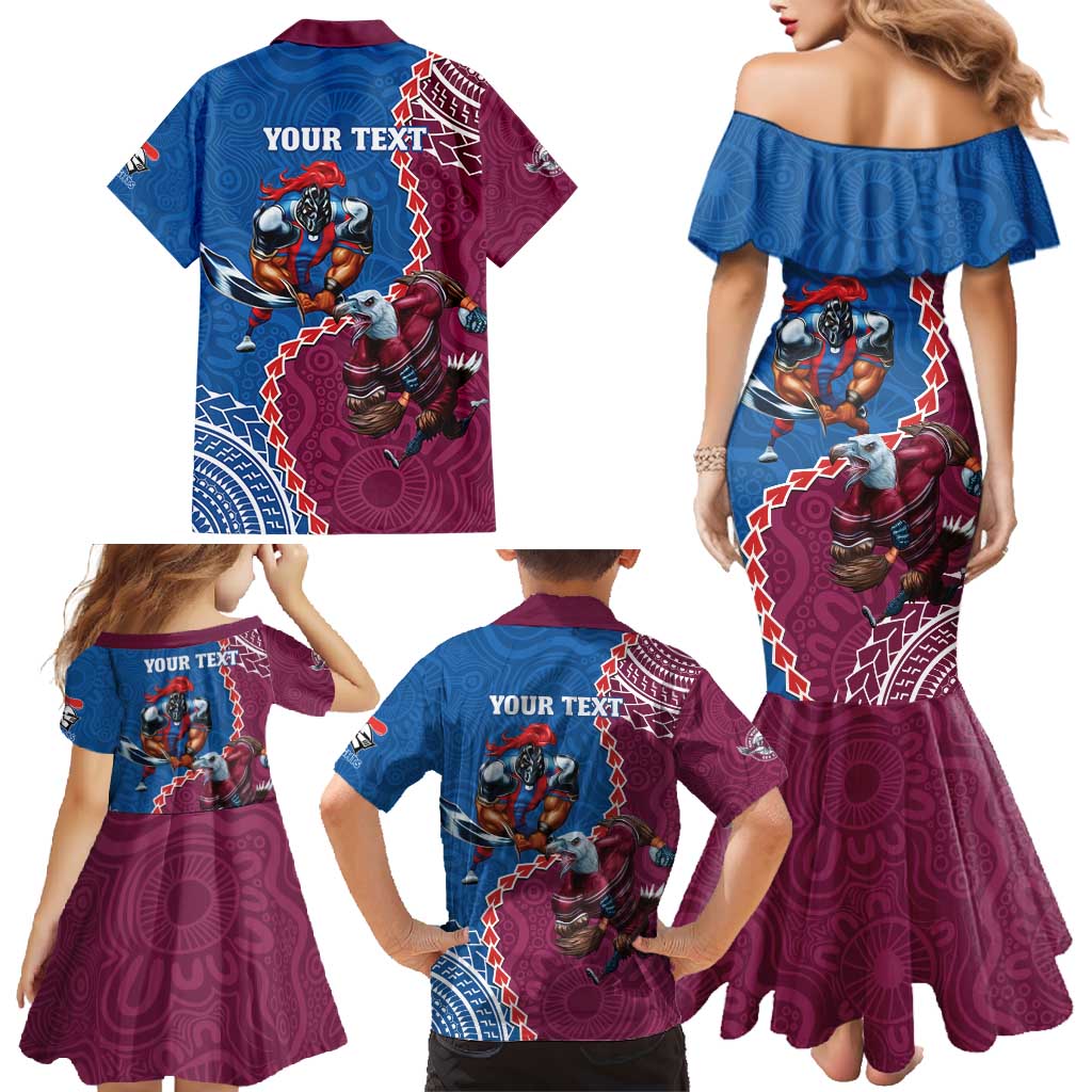 Personalised Eagles And Knights Rugby Family Matching Mermaid Dress and Hawaiian Shirt Aboriginal Mix Polynesian Pattern
