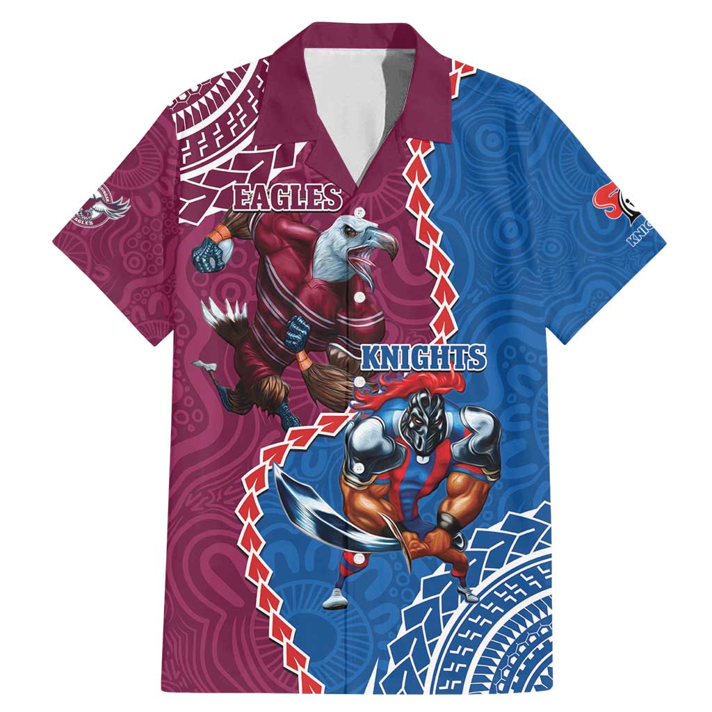 Personalised Eagles And Knights Rugby Family Matching Mermaid Dress and Hawaiian Shirt Aboriginal Mix Polynesian Pattern