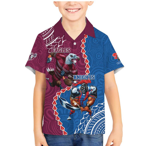 Personalised Eagles And Knights Rugby Family Matching Mermaid Dress and Hawaiian Shirt Aboriginal Mix Polynesian Pattern
