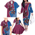 Personalised Eagles And Knights Rugby Family Matching Off The Shoulder Long Sleeve Dress and Hawaiian Shirt Aboriginal Mix Polynesian Pattern