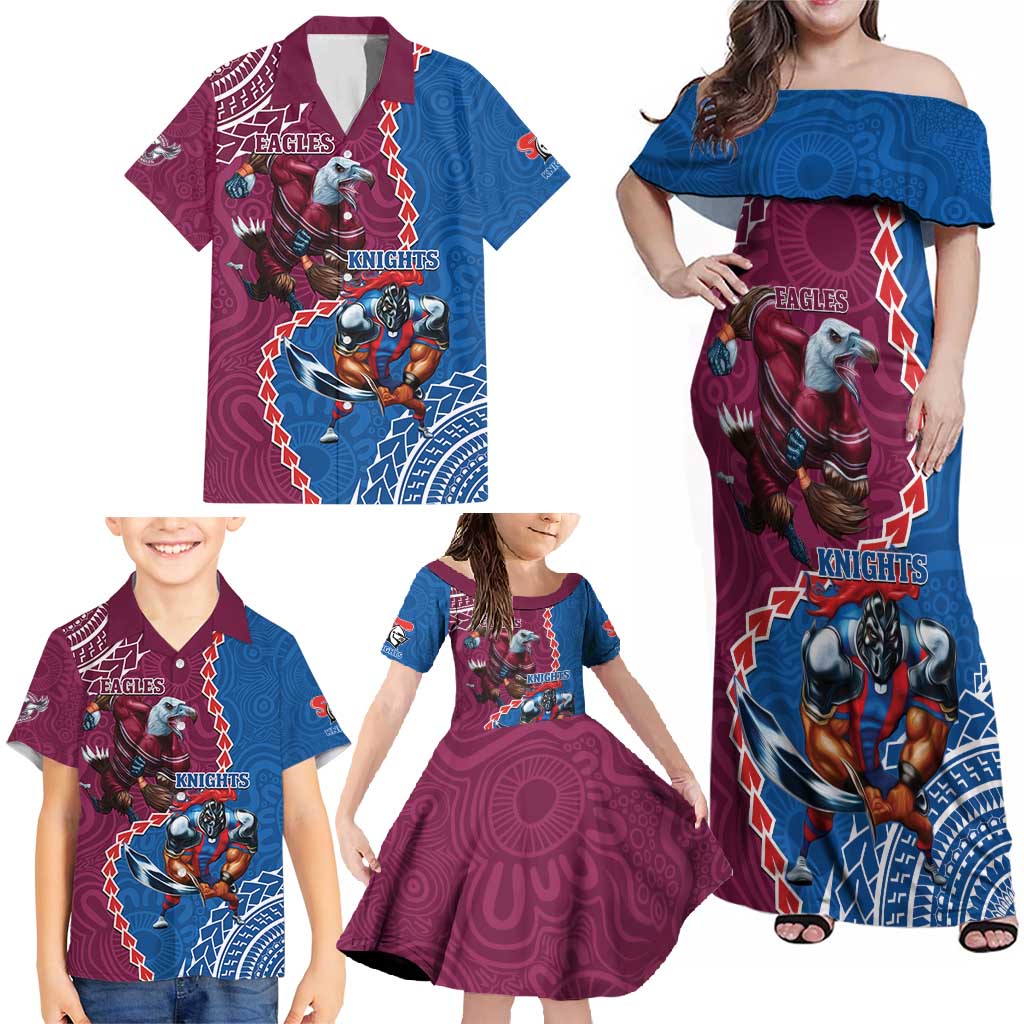 Personalised Eagles And Knights Rugby Family Matching Off Shoulder Maxi Dress and Hawaiian Shirt Aboriginal Mix Polynesian Pattern