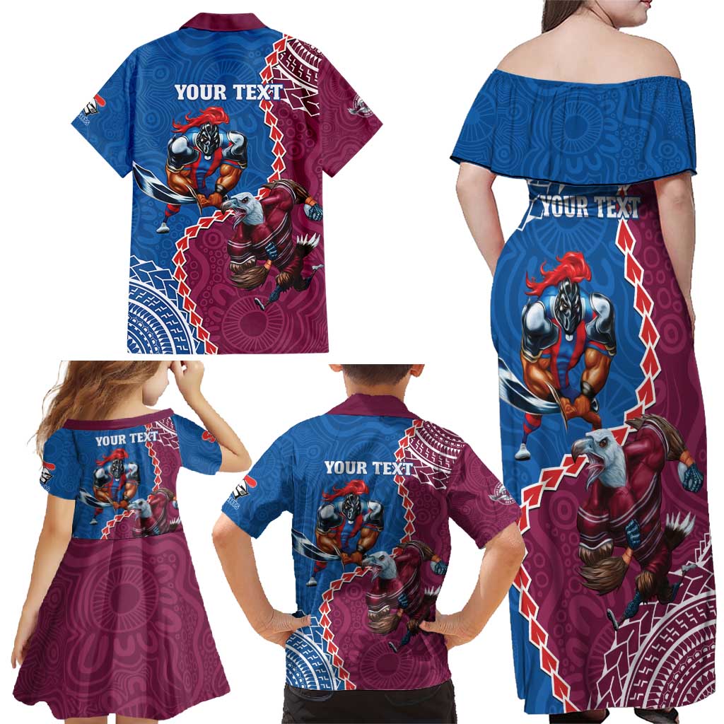 Personalised Eagles And Knights Rugby Family Matching Off Shoulder Maxi Dress and Hawaiian Shirt Aboriginal Mix Polynesian Pattern