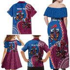 Personalised Eagles And Knights Rugby Family Matching Off Shoulder Maxi Dress and Hawaiian Shirt Aboriginal Mix Polynesian Pattern