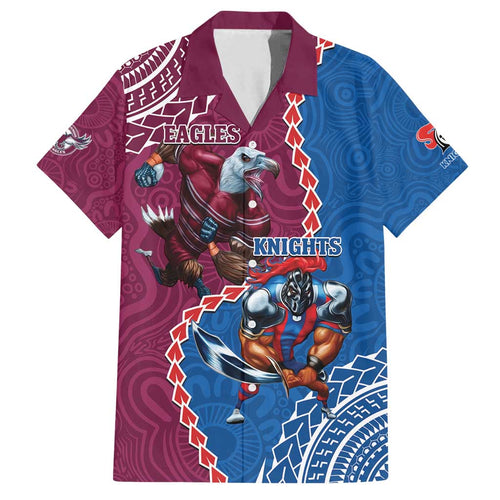 Personalised Eagles And Knights Rugby Family Matching Off Shoulder Maxi Dress and Hawaiian Shirt Aboriginal Mix Polynesian Pattern