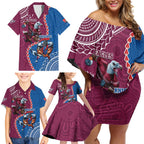 Personalised Eagles And Knights Rugby Family Matching Off Shoulder Short Dress and Hawaiian Shirt Aboriginal Mix Polynesian Pattern