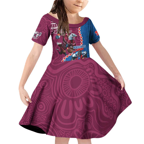 Personalised Eagles And Knights Rugby Family Matching Off Shoulder Short Dress and Hawaiian Shirt Aboriginal Mix Polynesian Pattern