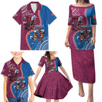 Personalised Eagles And Knights Rugby Family Matching Puletasi and Hawaiian Shirt Aboriginal Mix Polynesian Pattern