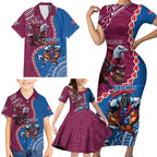 Personalised Eagles And Knights Rugby Family Matching Short Sleeve Bodycon Dress and Hawaiian Shirt Aboriginal Mix Polynesian Pattern