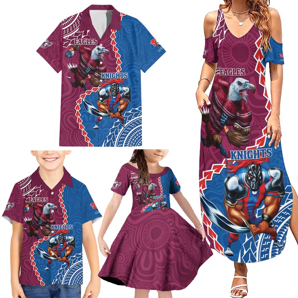 Personalised Eagles And Knights Rugby Family Matching Summer Maxi Dress and Hawaiian Shirt Aboriginal Mix Polynesian Pattern