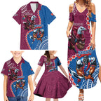Personalised Eagles And Knights Rugby Family Matching Summer Maxi Dress and Hawaiian Shirt Aboriginal Mix Polynesian Pattern