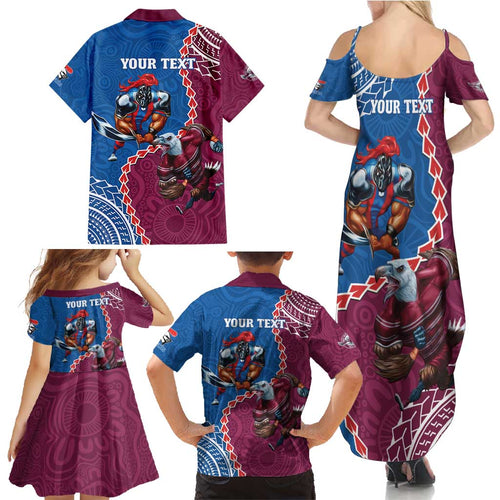 Personalised Eagles And Knights Rugby Family Matching Summer Maxi Dress and Hawaiian Shirt Aboriginal Mix Polynesian Pattern