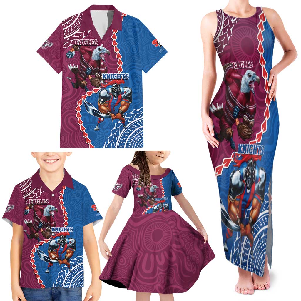 Personalised Eagles And Knights Rugby Family Matching Tank Maxi Dress and Hawaiian Shirt Aboriginal Mix Polynesian Pattern