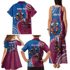 Personalised Eagles And Knights Rugby Family Matching Tank Maxi Dress and Hawaiian Shirt Aboriginal Mix Polynesian Pattern