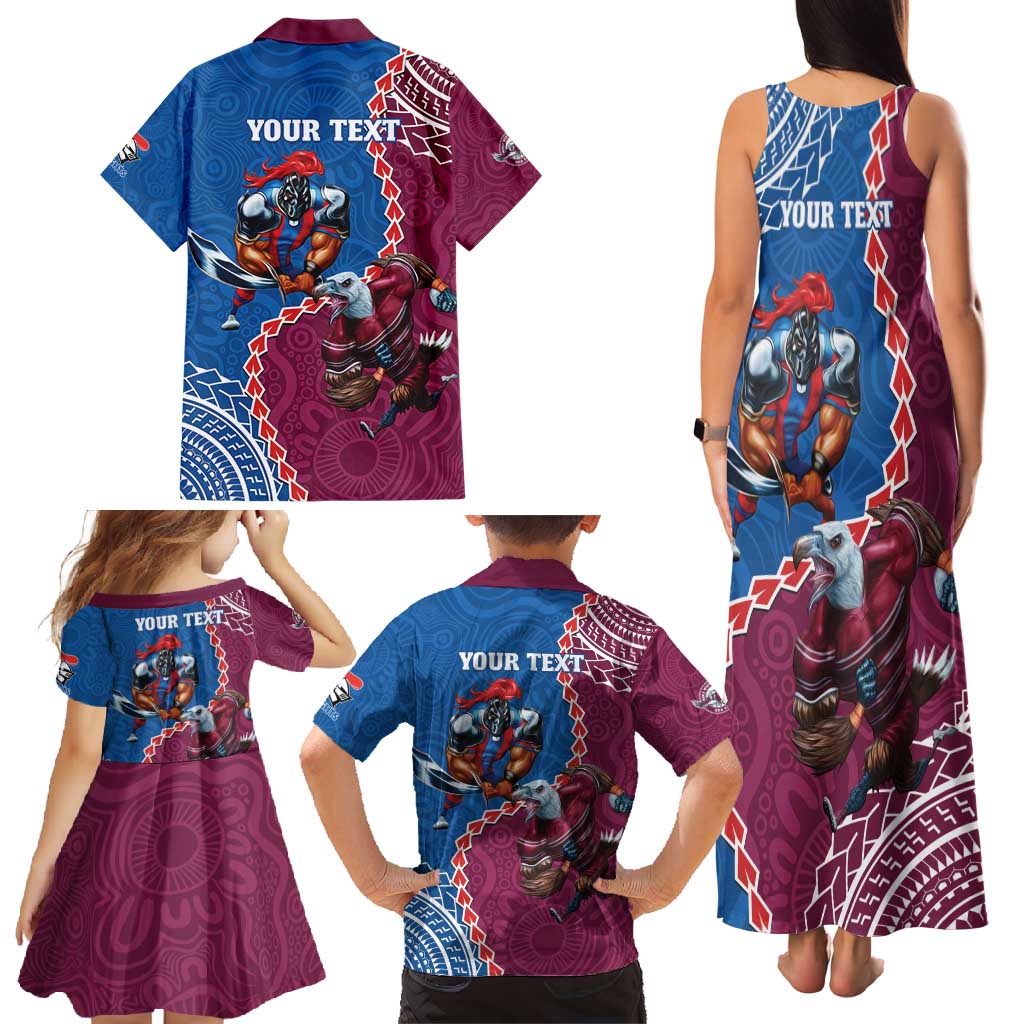 Personalised Eagles And Knights Rugby Family Matching Tank Maxi Dress and Hawaiian Shirt Aboriginal Mix Polynesian Pattern