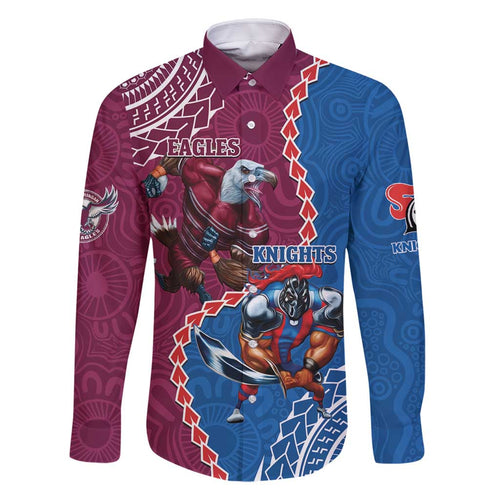 Personalised Eagles And Knights Rugby Family Matching Tank Maxi Dress and Hawaiian Shirt Aboriginal Mix Polynesian Pattern