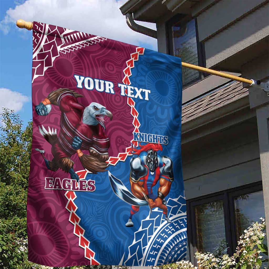 Personalised Eagles And Knights Rugby Garden Flag Aboriginal Mix Polynesian Pattern