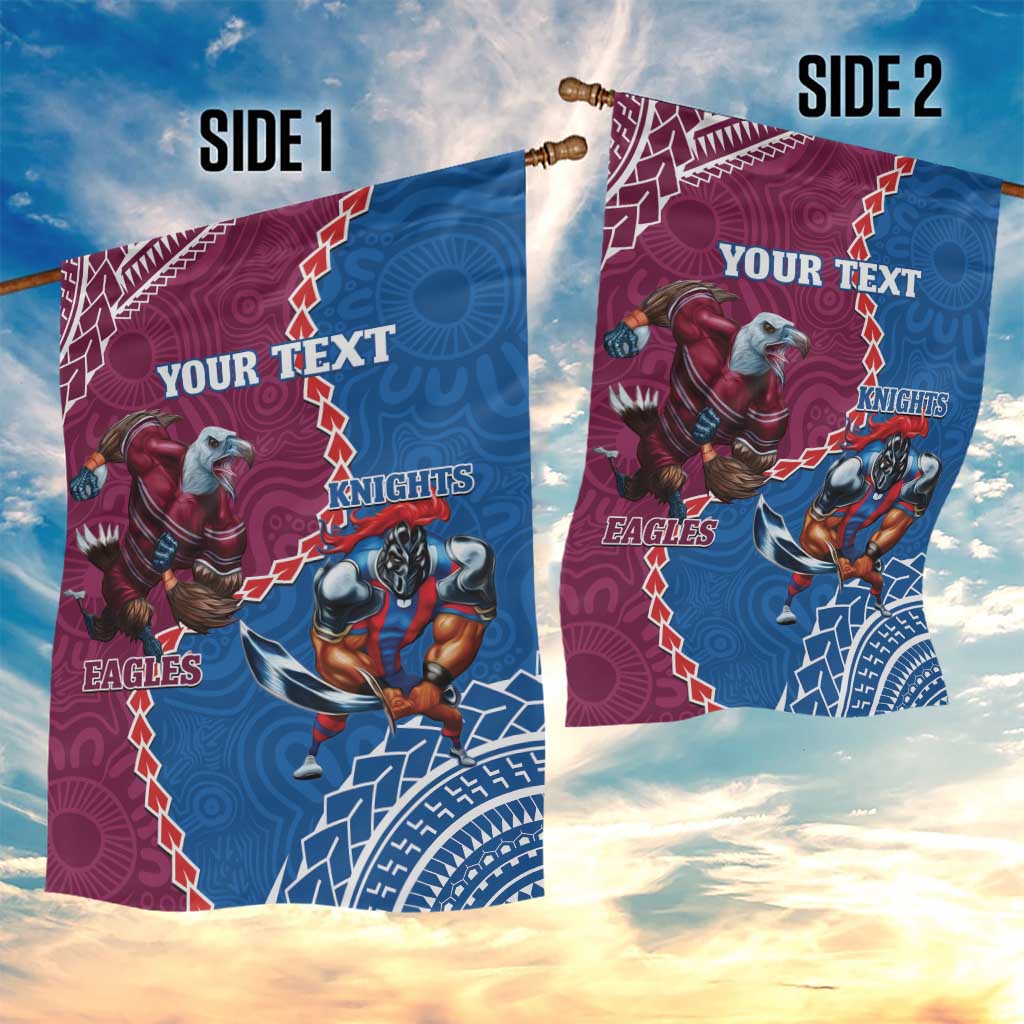 Personalised Eagles And Knights Rugby Garden Flag Aboriginal Mix Polynesian Pattern