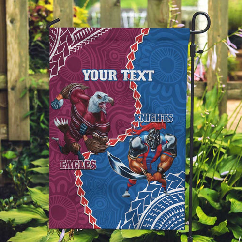 Personalised Eagles And Knights Rugby Garden Flag Aboriginal Mix Polynesian Pattern
