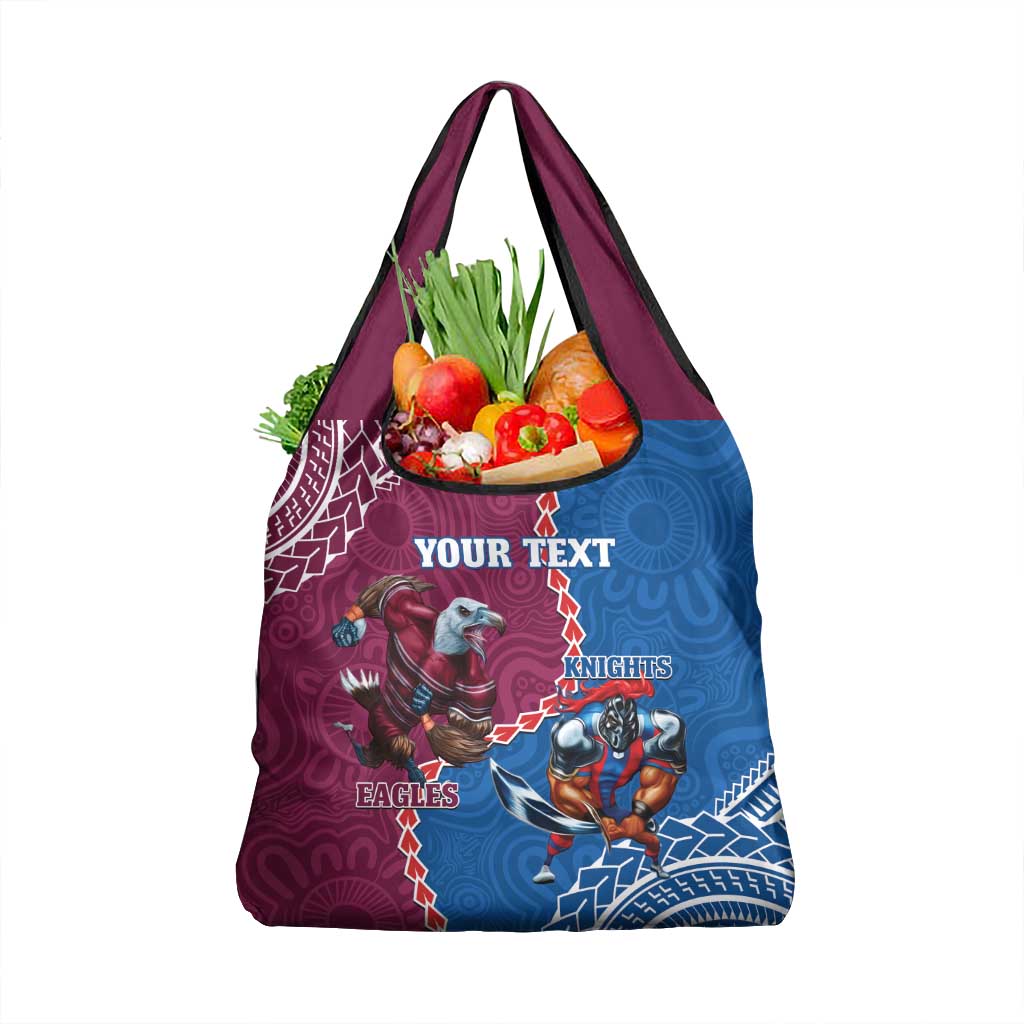 Personalised Eagles And Knights Rugby Grocery Bag Aboriginal Mix Polynesian Pattern